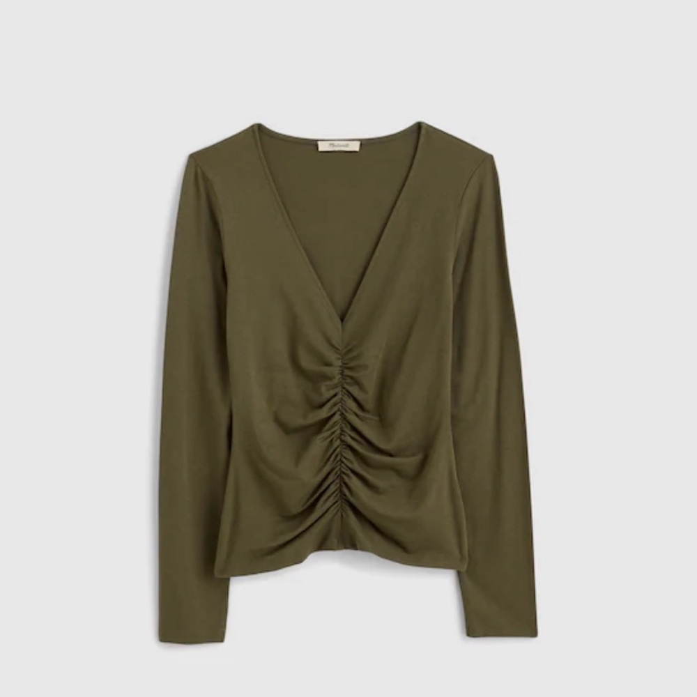 NWT Madewell Shirred V-neck Long-sleeved top
